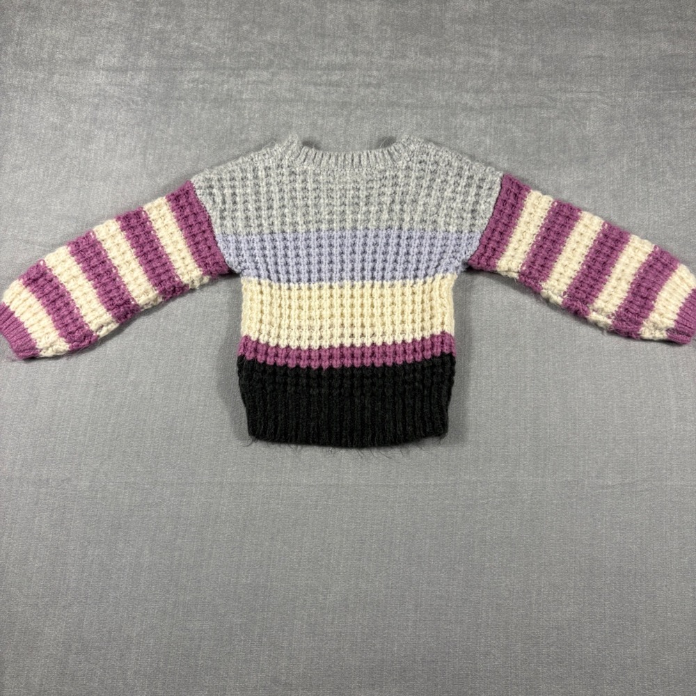 Cat & Jack Toddler 3T Waffle Knit Striped Colorblock Sweater Grey Purple Cream - Picture 2 of 7